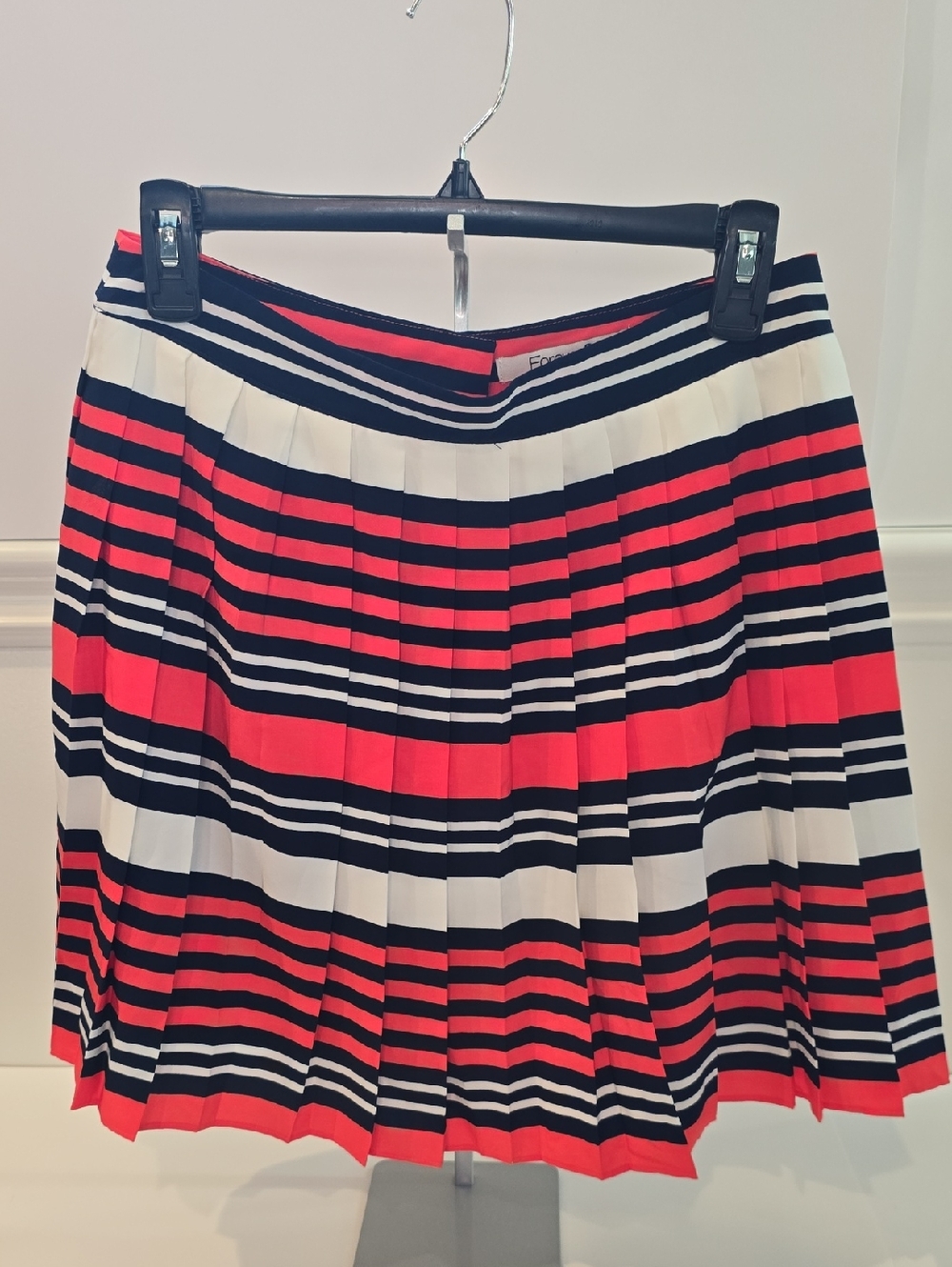 Forever 21 Striped Pleated Preppy Skirt in Orange, Navy & Cream Size M